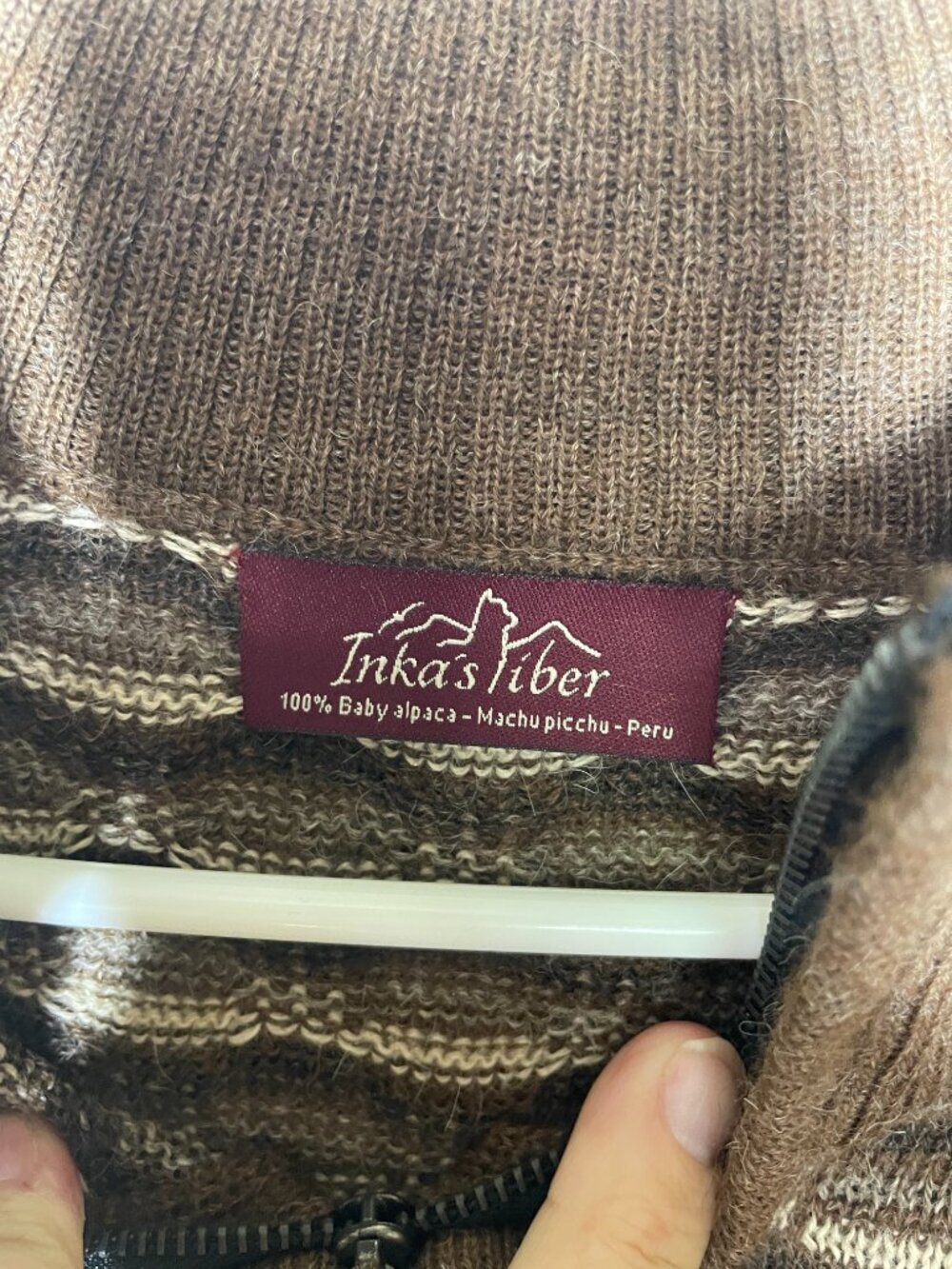 Inka's 100% Baby Alpaca 1/4 zip Brown Tan Men's Sweater Large Cozy Grandpa! - Picture 3 of 7